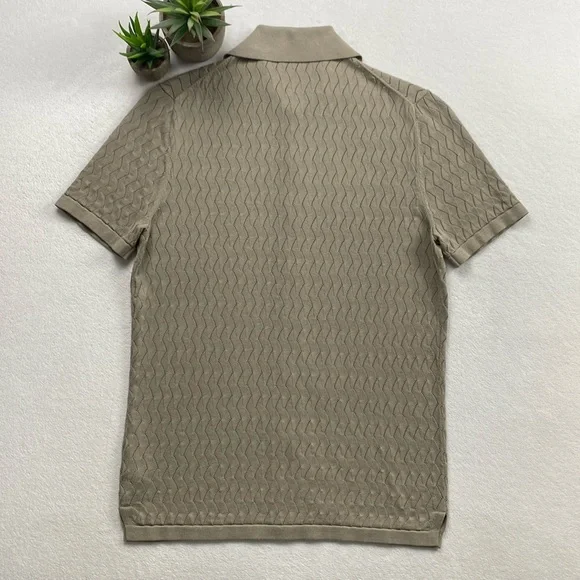 Suitsupply Cotton Silk Semi Sheer Lace Knit Short Sleeve Button Up Polo Cardigan - Picture 2 of 14